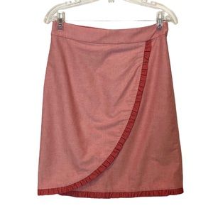 J. Crew Factory Red Oxford Ruffle Trim Cotton Tulip Skirt